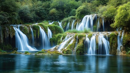 Obraz premium Numerous cascading waterfalls in a natural reserve