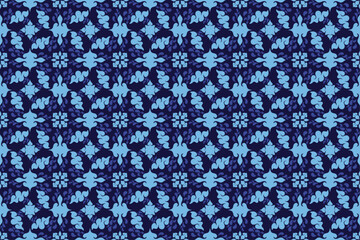 Mega Mendung Blue Clouds Batik Seamless Pattern