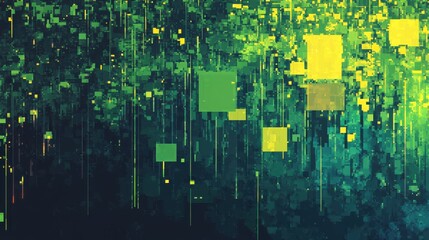 pixelated graphic background with various shades of green and yellow, creating a retro video game look, perfect for gaming or tech-themed projects