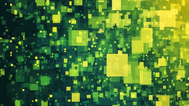 pixelated graphic background with various shades of green and yellow, creating a retro video game look, perfect for gaming or tech-themed projects