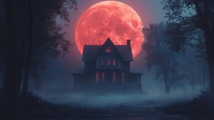 Haunted House Under Blood Moon