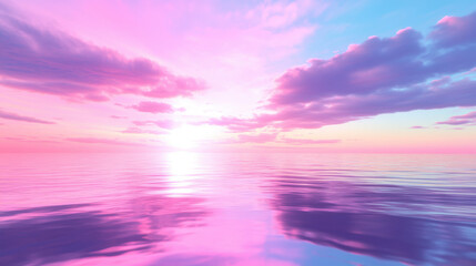 Obraz premium serene sunset over calm waters creates breathtaking view, with soft pink and purple hues reflecting on surface. tranquil atmosphere evokes sense of peace and wonder