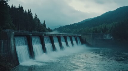 Fototapeta premium Hydropower utilizes flowing water to generate electricity, making it one of the oldest and most reliable renewable energy sources.