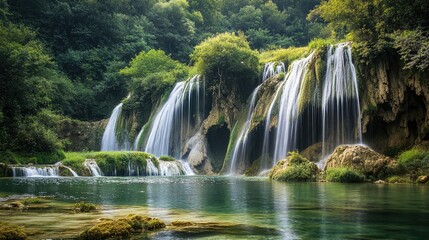 Obraz premium Numerous cascading waterfalls in a natural reserve