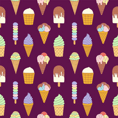 Seamless pattern with doodle different ice cream