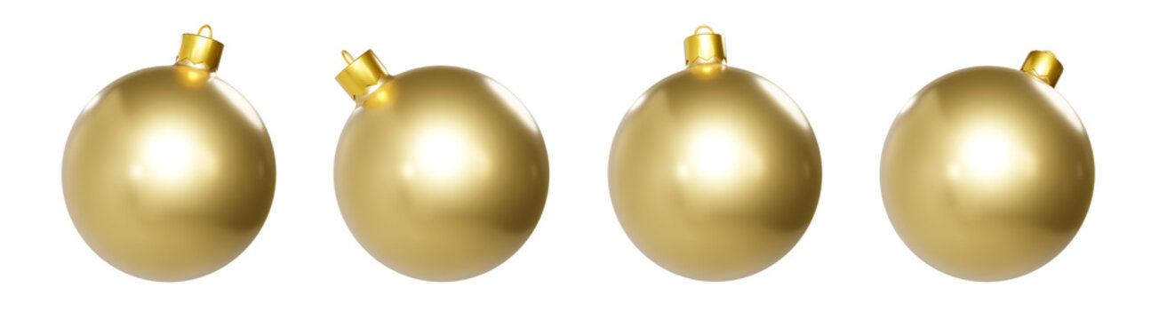 Set de esferas navide&ntilde;as 3D en color dorado sobre fondo transparente