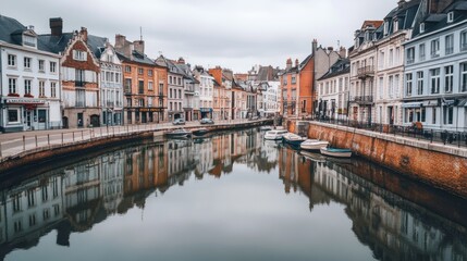 Obraz premium Scenic Canal View in Historic European Town