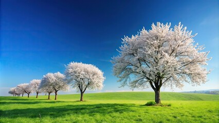 Obraz premium Symbolic scene of spring arrival with blossoming trees and clear blue sky