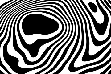 Black on white abstract perspective line wave stripes with 3d dimensional effect isolated on black. Eps 10