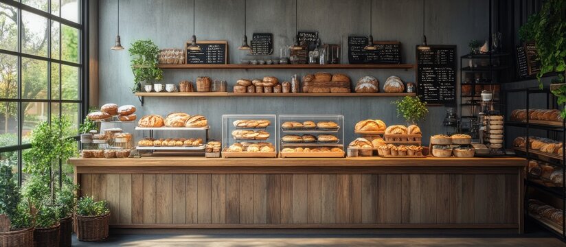 Freshly baked bread in a rustic bakery display.