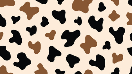 Vector cow print pattern background. Black irregular patches on white backdrop. Abstract cows skin texture illustration.