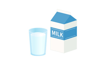 コップに入った牛乳と牛乳パックのベクターイラスト
