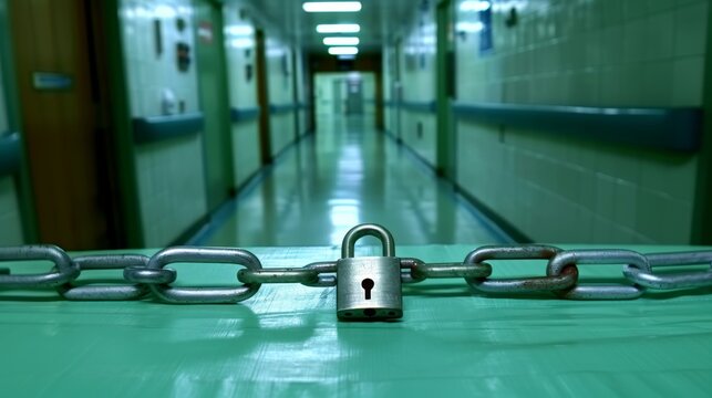 Digital lock on hospital bed representing patient data security and healthcare privacy assurance