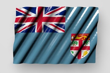 pretty labor day flag 3d illustration. - shining flag of Fiji with large folds lying flat isolated on grey