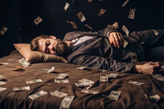 falling money on sleeping women passive income concept
