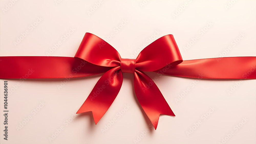 Poster Festive red satin bow adds a pop of color to a light background creating a visually appealing holiday design element.