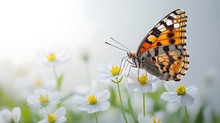 Fototapeta premium Macro View of Red Admiral Butterfly on Flowers