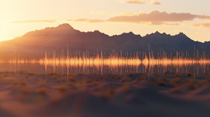Obraz premium Sound waves radiating across a serene landscape, symbolizing the interconnectedness and harmony of natural and auditory elements.