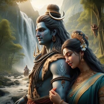 Hindu religious god Shiva with goddess Parvati | Mahashivratri