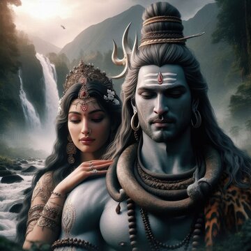 Hindu religious god Shiva with goddess Parvati | Mahashivratri