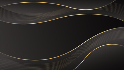 Elegant black luxury wave background with gold lines. Abstract modern wallpapers. Suitable for templates, banners, sales, ads, events, awards, web, pages, and others