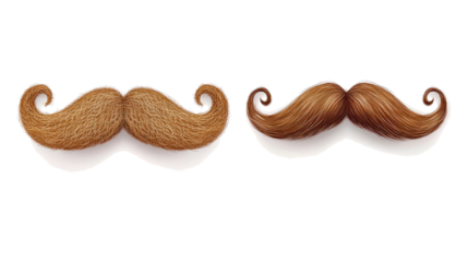 Set of Unique White Mustaches Isolated on a Transparent Background Generative AI