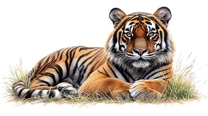 Fototapeta premium Majestic Tiger in Full Display on Grass
