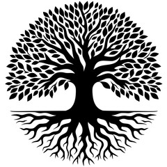 Silhouette of a lush tree taking root