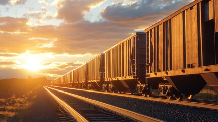Obraz premium Freight Train at Sunset