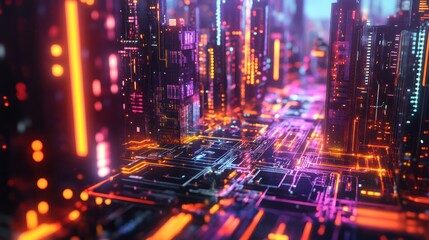 Fototapeta premium Neon Cityscape - Futuristic Digital Art