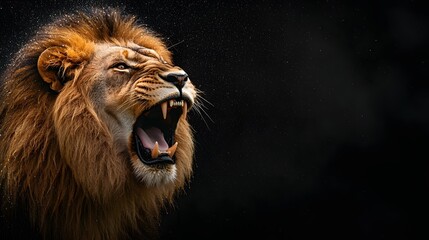 Naklejka premium Majestic Lion Roars with Power Amidst a Magical Rainfall - Nature's Raw Beauty Captured. Stronger Every Day Concept