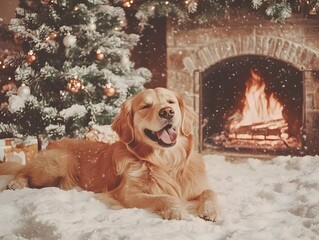 Heartwarming Christmas reunion with cloned childhood golden retriever in cozy winter wonderland