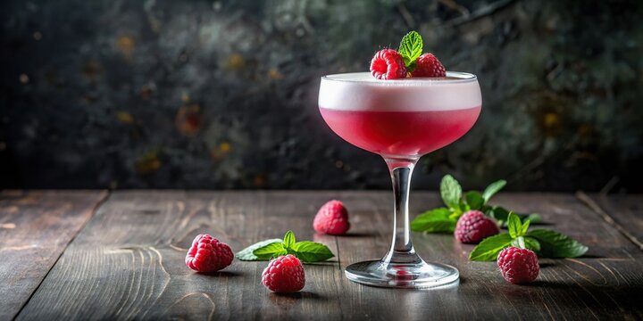 Symmetrical cocktail with raspberries