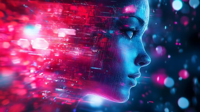 Futuristic Hybrid Avatar in Dynamic Dimensional Digital Landscape