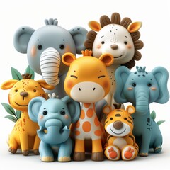 Naklejka premium Cute 3D Cartoon Animal Characters for World Animal Day