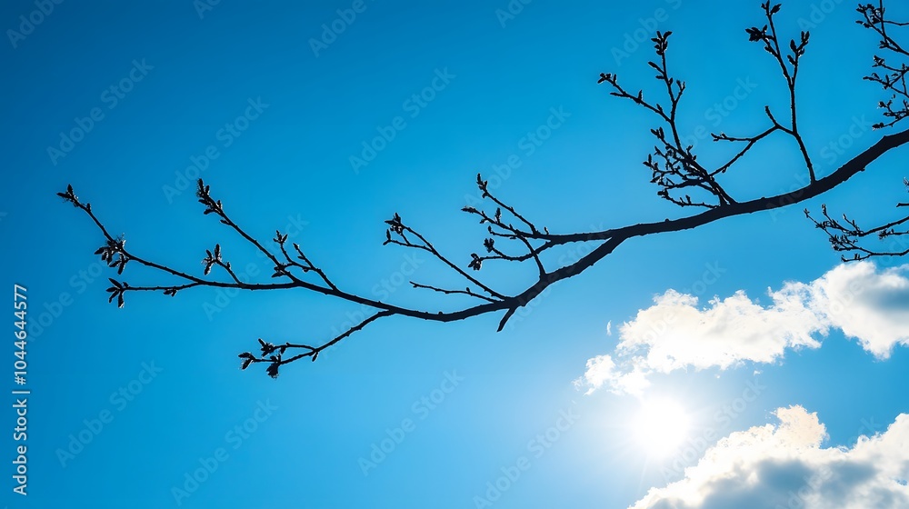 Wall mural 125. A worm's-eye view of a single branch silhouetted against a bright sky, creating a natural minimalist composition