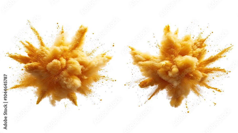 Poster dynamic yellow color explosions isolated on a transparent background generative ai