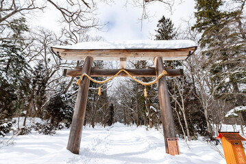 冬の戸隠神社奥社 大鳥居　長野県長野市戸隠
