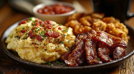 Classic American breakfast with coffee