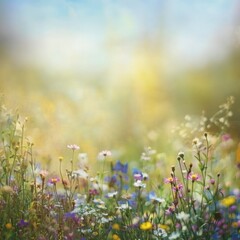 Fototapeta premium Blurred meadow background with wildflowers