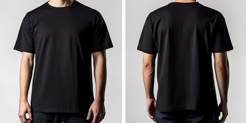 Male model back and front view wearing a full black T shirt, a handsome model man wearing T-shirt