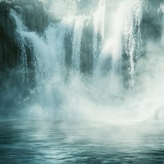 Blurred waterfall background with mist and spray