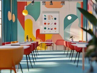 Colorful Virtual Training Room for Customer Service Professionals with Inspiring Geometric Decor