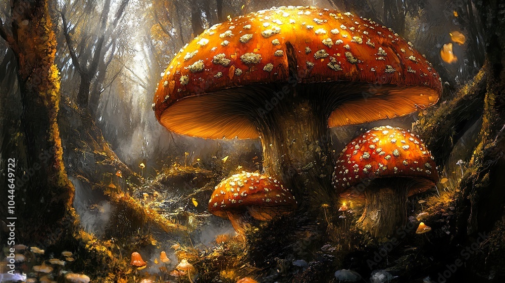 Poster Enchanted Forest with Glowing Mushrooms