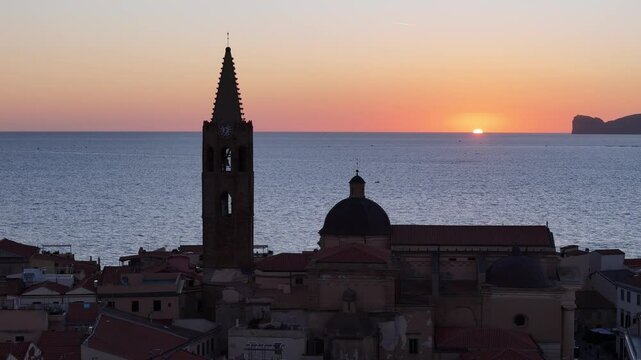 Alghero, Sardinia, Italy Flyover at Sundown