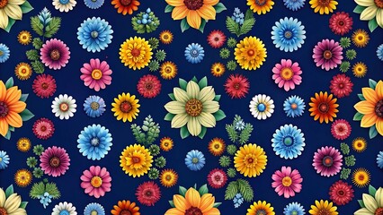 symmetrical floral pattern on dark blue background