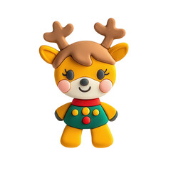 Obraz premium A cheerful reindeer character in festive attire, perfect for holiday decorations and children's toys.