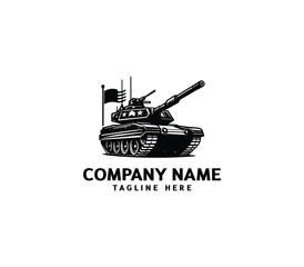 Fototapeta premium Vector military Tank logo design. Black silhouette of a military tank. Military machine logotype