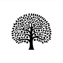 Black Silhouette Fruit Tree with Apples Clip Art