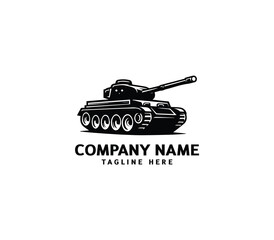 Vector military Tank logo design. Black silhouette of a military tank. Military machine logotype